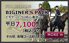 ビギナーパック（初心者向け）平日5,250円（税込）よりその他、各種コースあります。